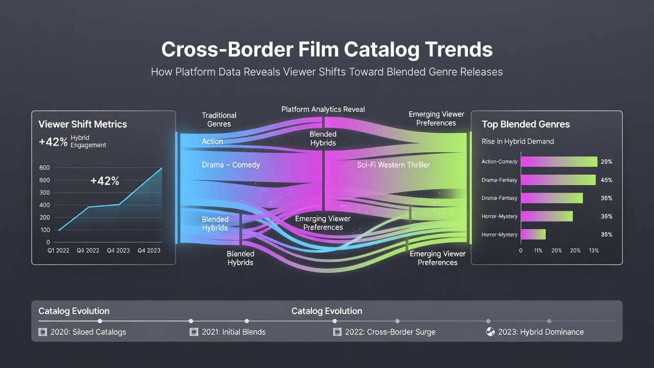 Data visualization charts showing cross-border viewing trends for hybrid genre films on streaming platforms