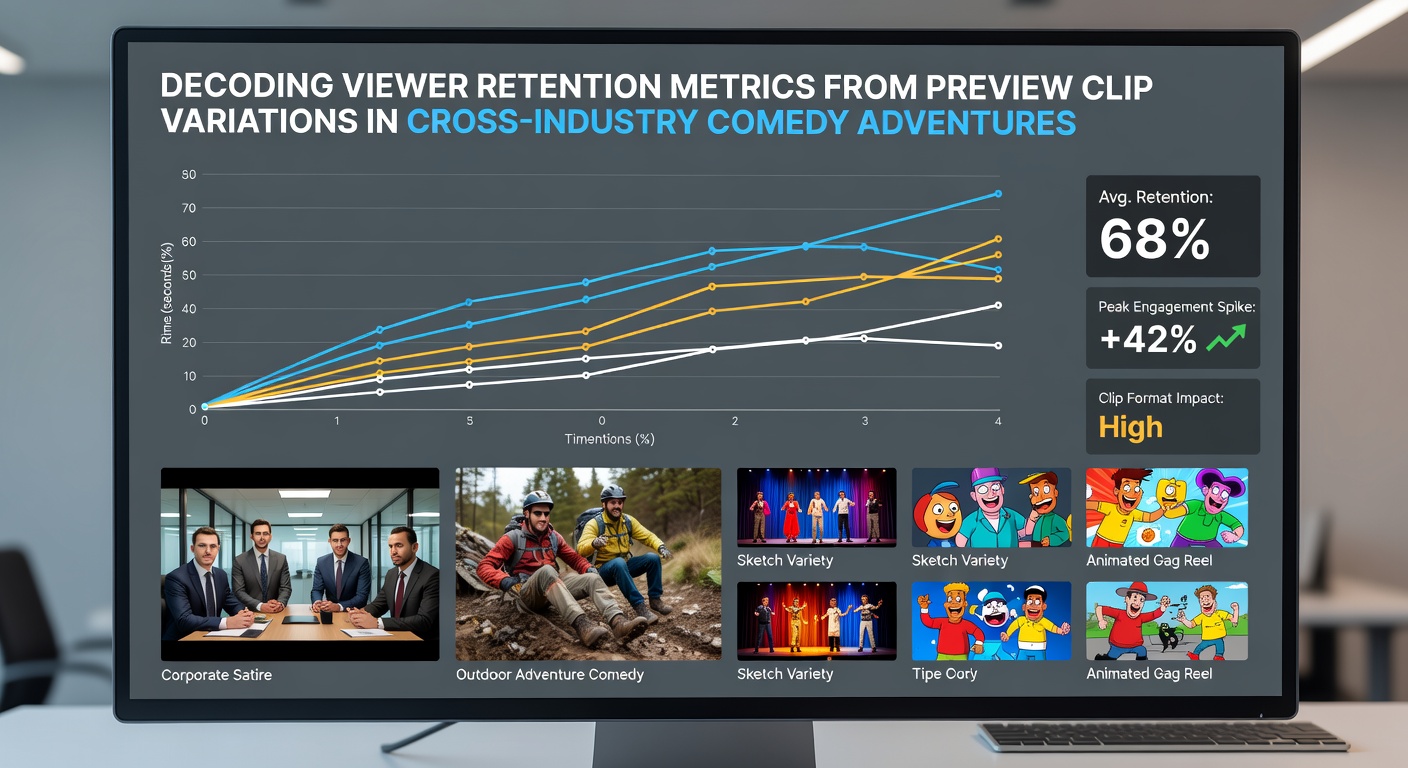 Comparison chart of retention metrics across different preview clip styles for international comedy adventure content