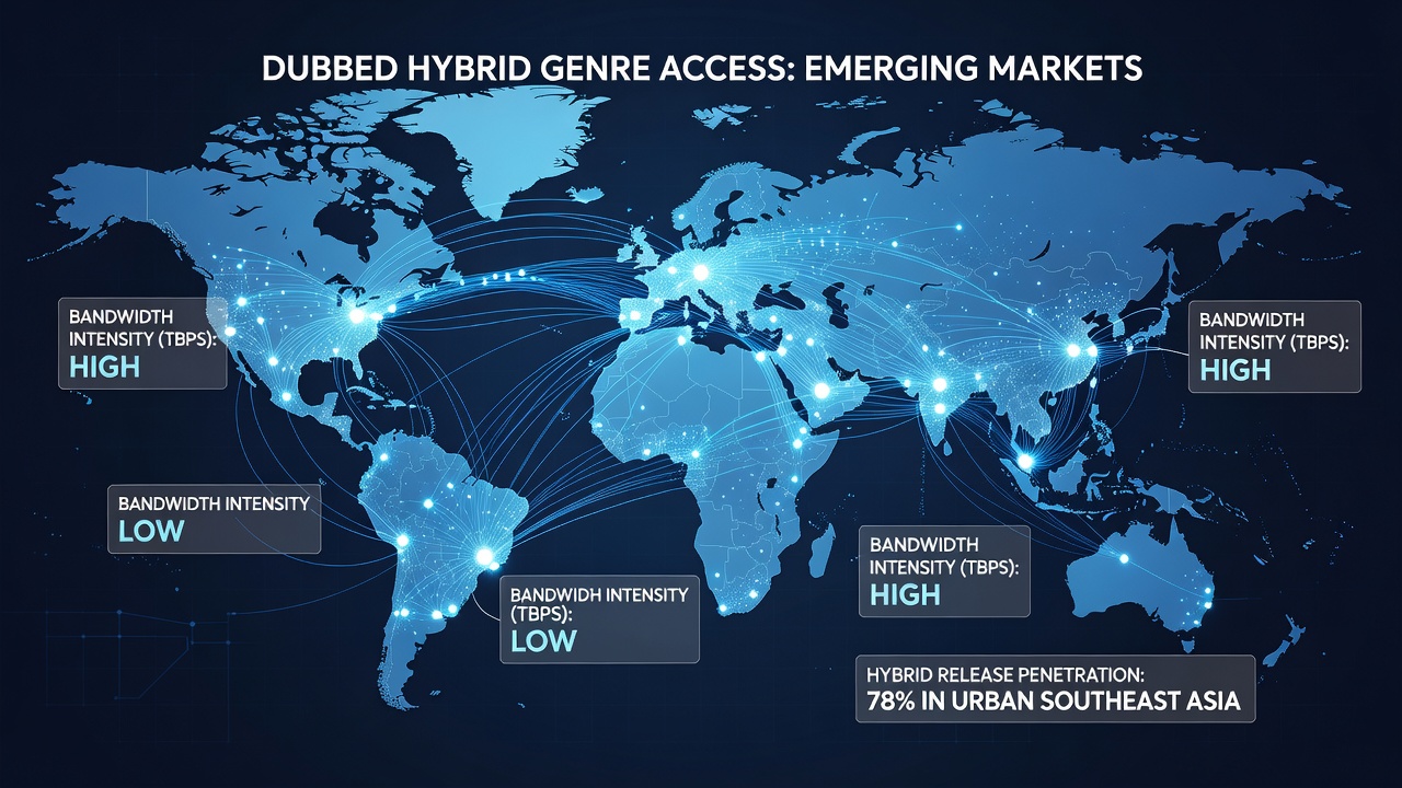 Chart showing average bandwidth speeds and dubbed film access rates in key emerging market countries as of July 2026