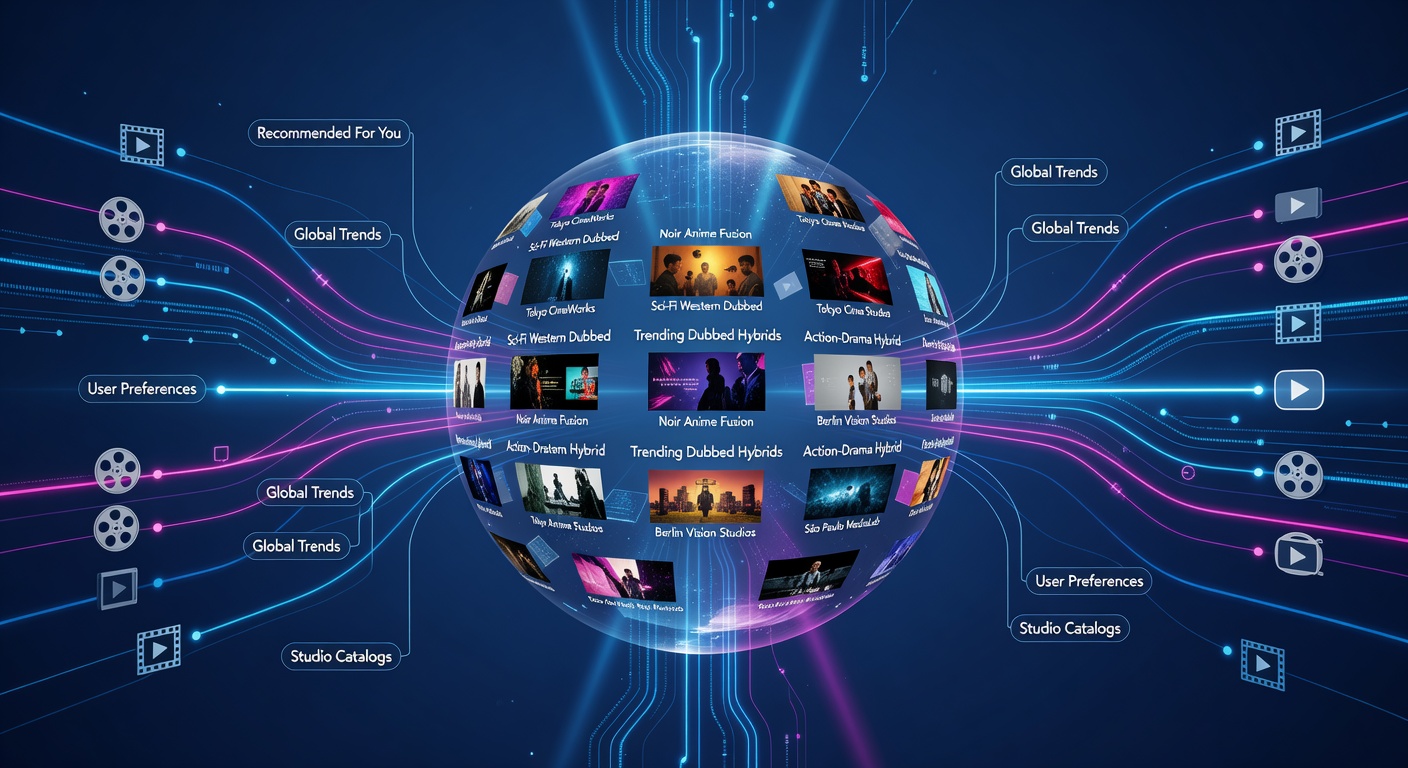 Streaming platform interface displaying recommendations for dubbed hybrid genre films from international studios