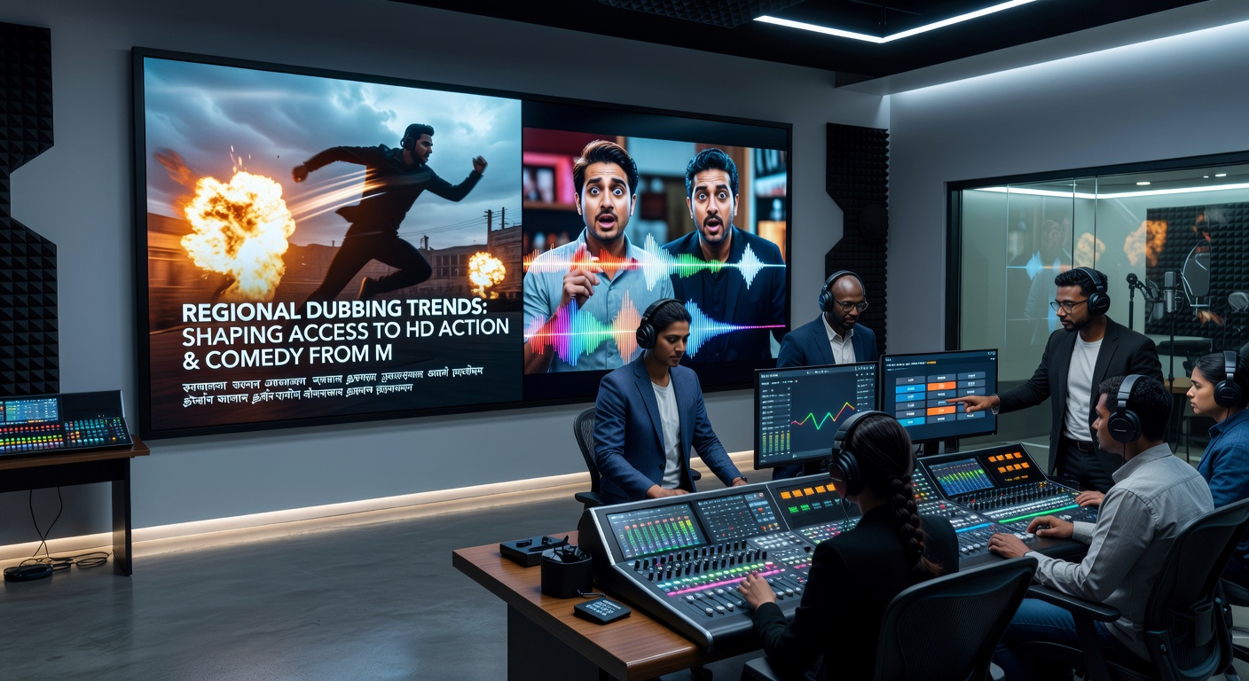 Subscription platform interface displaying regional language options for action and comedy film selections