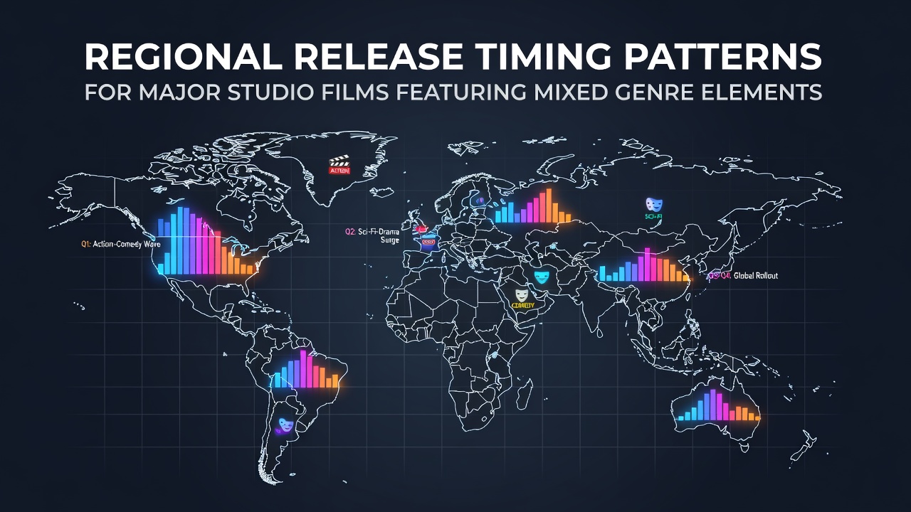 Global film release calendar showing staggered dates for mixed-genre studio productions across continents