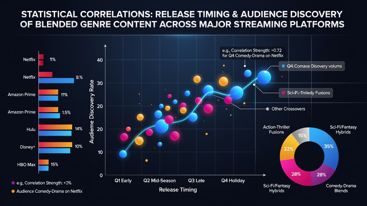 Data visualization showing release timing patterns and audience discovery metrics for blended genre films on streaming platforms