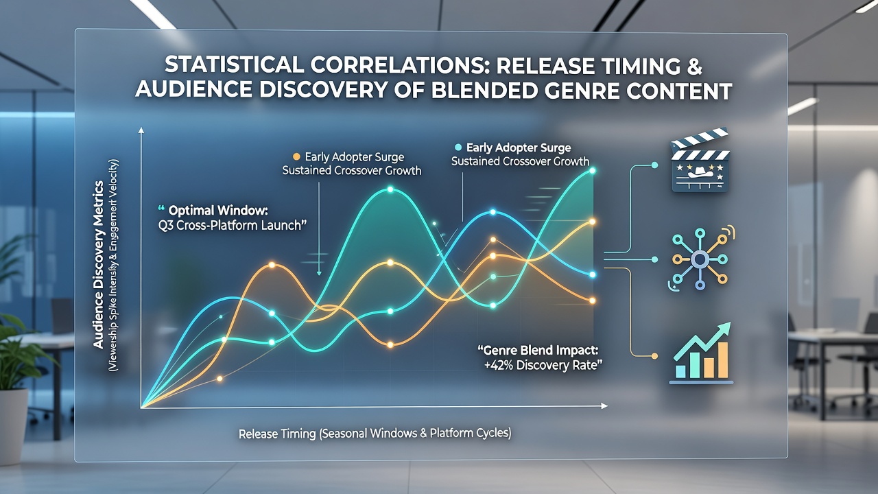 Chart illustrating statistical relationships between seasonal release dates and discovery rates for mixed-genre streaming content