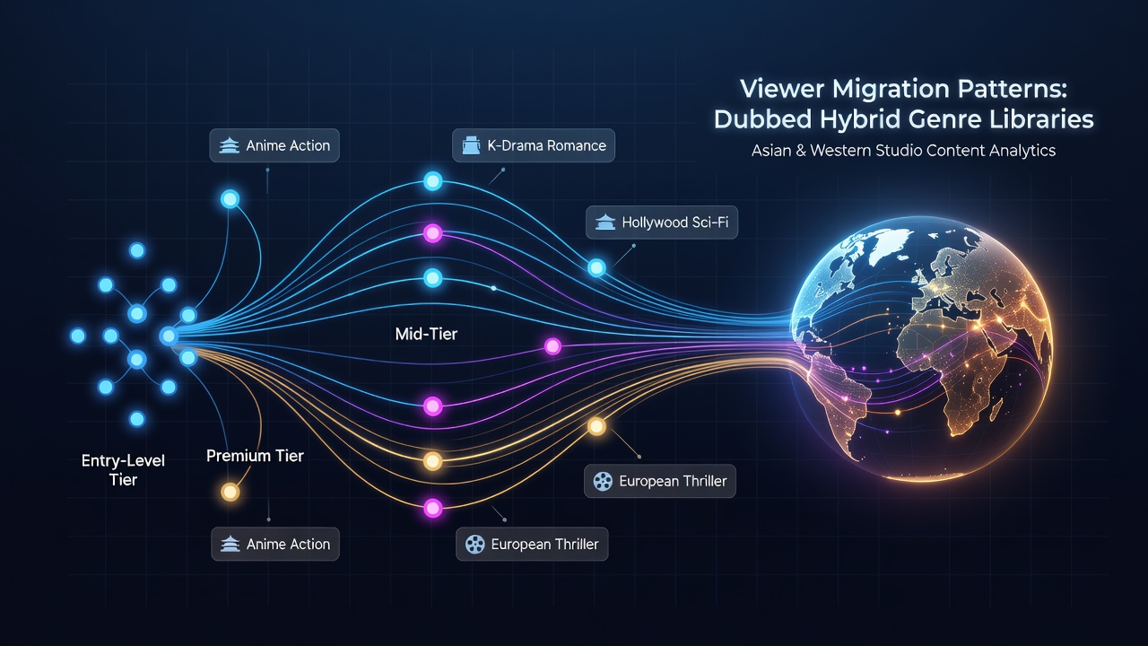 Visual representation of subscription tier migration trends for dubbed hybrid films from global studios