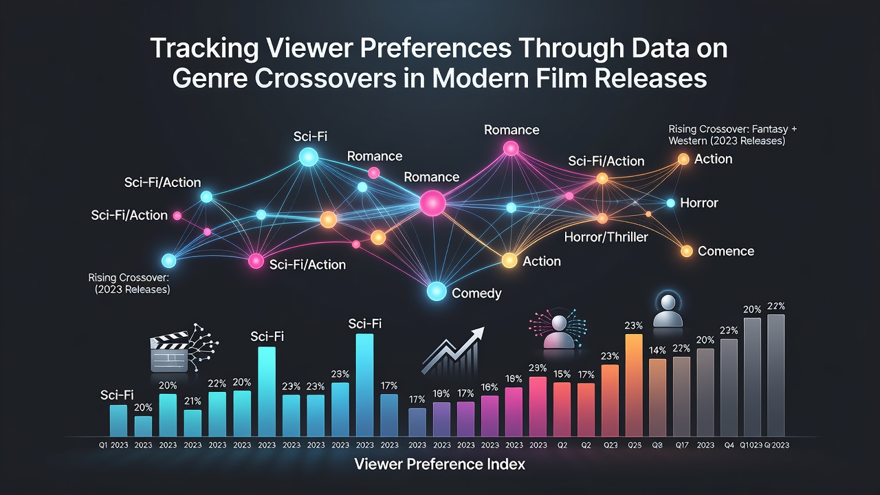Data visualization charts showing genre crossover trends in film releases from 2024 to 2026