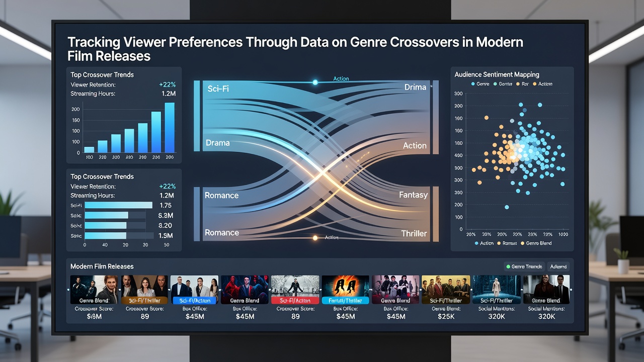 Analytics dashboard displaying viewer engagement metrics for hybrid genre films across different regions